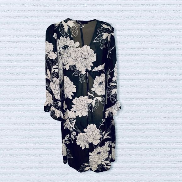 Forever 21 - 3/4 Sleeve Open Front Long Dress- Size S- Black and White - Picture 4 of 12